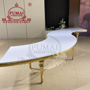 <b>White</b> MDF Top Modern Serpentine <b>Table</b> for Wedding Hotel <b>Dining</b> & Outdoor Use with Gold Stainless Steel Frame - Product Image 4