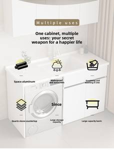 ตู้ซักผ้าอเนกประสงค์ทันสมัยพร้อมอ่างล้างจานในตัว ทำจากอะลูมิเนียมและหินควอตซ์ สำหรับระเบียง - Product Image 4