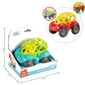 Jouet à hochet pour voiture en caoutchouc souple avec billes sonores à l'intérieur des pneus, à pousser et à faire rouler, pour le développement de la préhension des bébés, cadeau interactif parent-enfant - Product Image 6