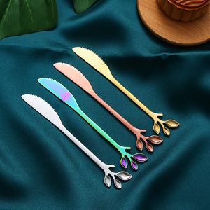 Stainless Steel Cutlery <b>Set</b> Leaf Shape Dessert Fork Knife For Home Use Eco Friendly <b>Hand</b> <b>Wash</b> Only - Product Image 2