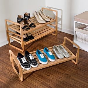 Natural Wooden <b>3</b>-<b>Tier</b> Expandable <b>Shoe</b> <b>Rack</b> with Stackable Function and Handle - Product Image 4