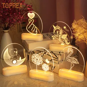 Luce notturna acrilica principale 3d su ordinazione del cuore per la decorazione della festa nuziale dei pezzi del centro della tavola