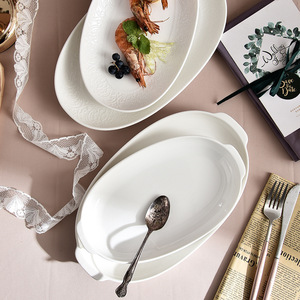 จานรูปปลา ดีไซน์มินิมอลทันสมัย ใช้กับไมโครเวฟได้ รูปทรงวงรี เหมาะสำหรับอาหารโรงแรม สเต็ก/เค้ก/ของว่าง  สามารถสกรีนโลโก้ได้ - Product Image 3