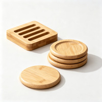 Ensemble de sous-verres en bambou naturel avec support, 4 sous-verres ronds en bois, absorbants et écologiques, avec support de rangement