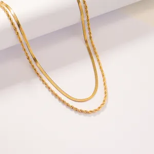 Ins Hypoallergene Mode 18K Gold Plattiert geschichtet Papierklammer-Kette Halsketten Damen Edelstahl Schlange Twist-Halsband Schmuck