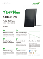 Panel Surya JinkoSolar Tiger Neo N-Type 435W 440W 450W 460W Mono Full Black Grosir untuk Sistem Atap Hunian Stok 440W