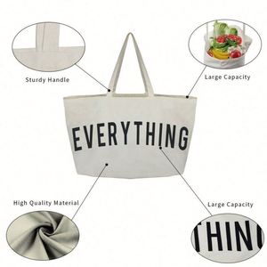 Custom Print Designer Recyclable Large Compartment Beach Casual Shopper Women Canvas Tote Bag - Product Image 6