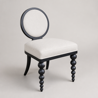 Chaise de salle à manger moderne avec dossier médaillon, rembourrée en lin bouclé, pieds en bois massif, siège d'appoint pour salon, hôtel, écologique