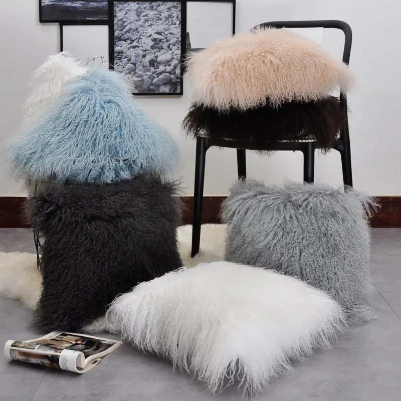 Kissen bezüge Hochwertige Echtpelz-Schafs felle Kissen Mongolian Sheep skin Kissen Sitzpolster für Wohnzimmer Stuhl Auto