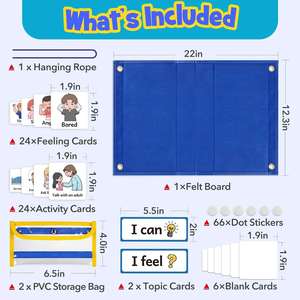 Tabla de Emociones, Actividades de Aprendizaje Social y Emocional, Herramientas de Aprendizaje para Autismo y TDAH, Tabla de Bolsillo para Gestión del Comportamiento, Fieltro - Product Image 4