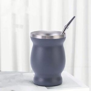 Tasse à maté argentin personnalisée de 8 oz en acier inoxydable 304 à double paroi, avec paille et cuillère, isolation thermique 0-6 heures - Product Image 1