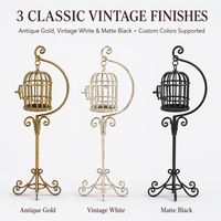 Vente en gros de cage à oiseaux miniature en métal 1:12 pour maison de poupée, cage à oiseaux suspendue en fil doré vintage avec support pour la décoration de jardin féerique