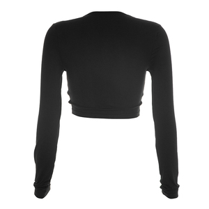 Viviblook J26TP285 Camiseta Casual Nueva para Mujer, Top Corto de Yoga de Manga Larga con Detalle Trenzado Frontal para Damas - Product Image 5