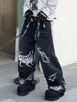 Pantalon de créateur pour homme style urbain, Jean baggy empilé en denim délavé Monkey à jambe large