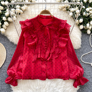 <span class=keywords><strong>Camicetta</strong></span> stile delicato farfallino autunnale da donna <span class=keywords><strong>con</strong></span> cuciture arruffate snellenti cuore in Chiffon - Product Image 1