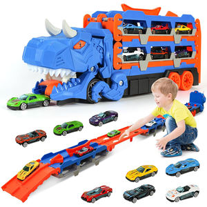 Transporttruck Met Dinosaurusthema Omvat 6 Metalen Miniauto 'S En Dino-Vrachtwagenspeelgoed Voor Kinderen - Product Image 1