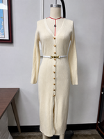 Robe maxi en tricot élégante pour femmes, boutonnée sur le devant avec ceinture, de qualité supérieure