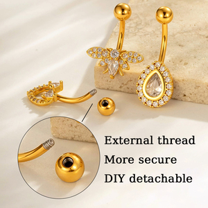 Bijoux de corps en acier inoxydable HENGSEN, papillon, hypoallergénique, zircon, anneau de <span class=keywords><strong>nombril</strong></span>, mignon, vente en gros, <span class=keywords><strong>piercing</strong></span> corporel pour femmes - Product Image 3