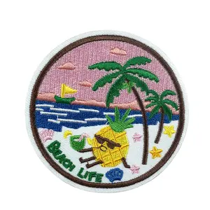 Ronde Schattige Strand Ananas Cartoon Borduurwerk Doek Badge Met Lijm Kleding Accessoires Kleding Decoratieve Patch