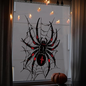 Adhesivo Decorativo para Ventana de Halloween con Diseño de Araña Viuda Negra, Gran Tamaño, Tejido de Araña Negro Espeluznante, Adhesivo Removible de PVC para Decoración de Fiestas de Halloween - Product Image 4