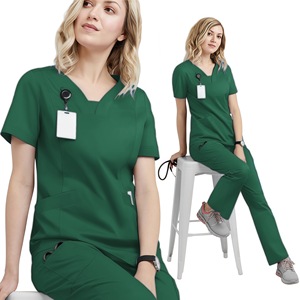 Women's <b>Scrub</b> Set <b>Blue</b> V-Neck Short Sleeve Hospital Uniform Moisture Wicking Split Design For Medical Dental Work - Product Image 4