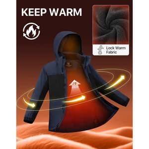 FOXA Men's <b>Waterproof</b> Ski <b>Jacket</b> Fleece Lined <b>Winter</b> Snowboarding Hooded Windbreaker Coat Color Blocked - Product Image 3