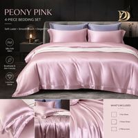 Parure de draps de luxe 100 % soie de mûrier, douce pour les peaux sensibles, 4 pièces : drap-housse, drap plat, housse de couette, taies d'oreiller