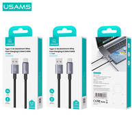 USAMS kabel Data USB Tipe c, 3A pengisian daya Cepat 1.2m 2m aluminium Alloy untuk Samsung