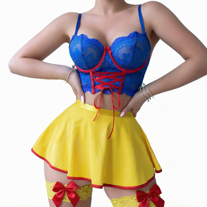 Set Lingerie Sexy Taglie Forti, Reggiseno in Pizzo Blu, Gonna Gialla, Costume <span class=keywords><strong>Biancaneve</strong></span>, Abbigliamento da Notte Femminile, Biancheria Intima per Feste in Maschera - Product Image 6