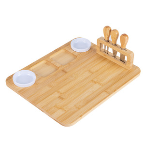 Bamboo and wood cheese board set with <b>drawers</b>, cheese pizza board, bread and pastry plate, wooden cutting board, round cutting - Product Image 5