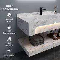 Lavabo double en marbre rectangulaire de qualité hôtelière avec LED pour villa et chambre à coucher
