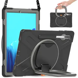 Rotating ring stand tablet case for Samsung tab S9+ S8 plus X800 S7 FE hard robust case with shoulder belt