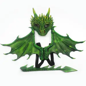 Halloween children's party decorated with dragon wings, tail mask set cosplay props