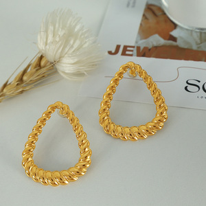 Geometric Hoop <b>Earrings</b> <b>Gold</b> Stainless Steel Threaded Stud Party Jewelry Women's Fashion <b>Dangle</b> <b>Earrings</b> - Product Image 1