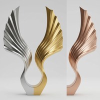 Sculpture abstraite moderne en acier inoxydable brossé bronze en forme d'aile, grande sculpture de jardin, œuvre d'art métallique personnalisée pour l'extérieur