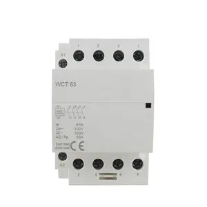 Chất Lượng Cao 220V 24V DIN Rail Hộ Gia Đình AC DC Cuộn Dây Tiếp Xúc 4 Cực 63A WCT-63 4NO Modular Contactor