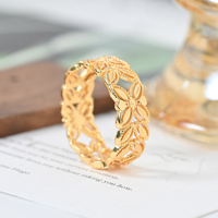 18K Vergulde Leaf Flower Band Ring voor Vrouwen Hollow Weave Finger Ring Bague Fleur Feuille Mode-sieraden Huwelijkscadeau