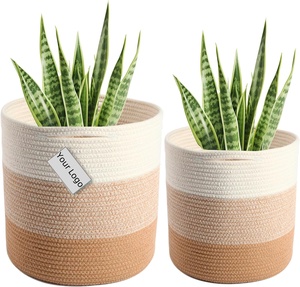 Woven Jute Spliced Cotton Rope <strong>Plant</strong> <strong>Basket</strong> Modern Woven Storage <strong>Basket</strong> <strong>for</strong> Indoor Planter Decorative Flower Pots - Product Image 1