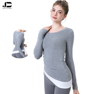 Couleur tirage corde stockage de chaleur haut mince femmes porter des vêtements de Fitness course Yoga à manches longues entraînement sport T-shirt - Product Image 1