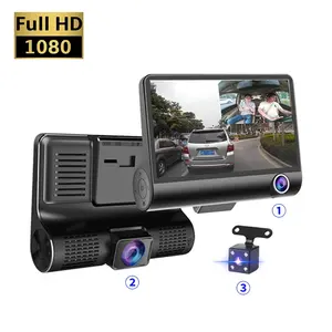 Câmera de ré automotiva com 3 lentes, <span class=keywords><strong>dvr</strong></span>, 4 polegadas, ips, lente dupla, retrovisor, gravador de vídeo, registrador automotivo, visão noturna - Product Image 1