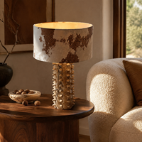 Lampe de table WeiVibe en travertin naturel Tiramisu avec abat-jour en tissu E27, lampe de chevet en pierre pour chambre d'hôtel et salon