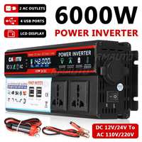 Convertisseur de puissance 6000W avec écran LCD pour voiture, transformateur de voiture DC12V/24V vers AC110V/220V, 4 ports USB, convertisseur automobile