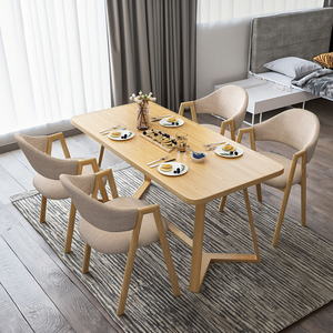 모던 노르딕 패널 직사각형 대나무 식탁 세트 가정 아파트 밀크티 가게 패스트푸드 레스토랑 구내식당 소형 - Product Image 6