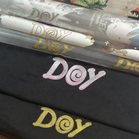 Prêt à appuyer sur Logo personnalisé en gros DTF étiquette argent or paillettes poudre transferts de chaleur pour T-shirts