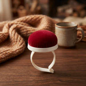 AA0085 Wrist <b>Pin</b> Cushion|Round Red <b>Pin</b> Cushion With White Elastic Band <b>Sewing</b> Accessory Simple Design Convenient For Needlework - Product Image 3