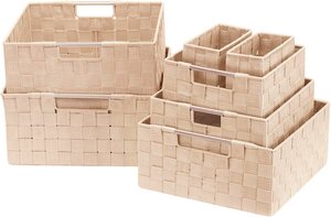 Lưu Trữ Sang Trọng Hộp Dệt Giỏ Bin Container Tote Cube Organizer Set Stackable Với Mây Và Nhựa Được Xây Dựng Kệ Tổ Chức - Product Image 5