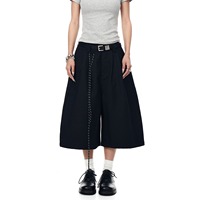 Culottes unisexes streetwear japonais, vintage, plissées, à jambes larges, 3/4, pantalon capri, cordon de serrage tressé, jupe-pantalon décontractée pour femmes