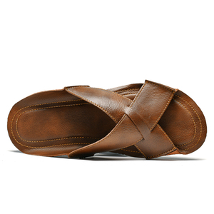 Sandalias de hombre, chanclas, zapatillas deslizantes, para caminar al aire libre, senderismo, playa, zapatos planos de cuero, sin cordones, de caña baja, transpirables, con punta abierta - Product Image 3