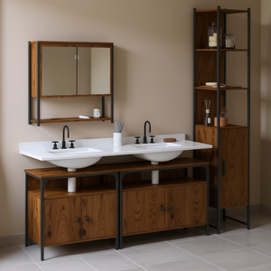 Bathroom Furniture <b>Set</b> <b>Wood</b> Modern Rectangle Brown Easy To <b>Clean</b> Bathroom - Product Image 2