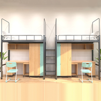 Lit superposé moderne en acier pour 2 personnes, avec bureau et armoire intégrés, idéal pour dortoir/hôtel et chambre à coucher, taille et couleur personnalisables